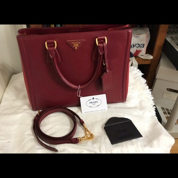 Prada Saffiano LUX  Cerise +Fuoco - Picture 1 of 9